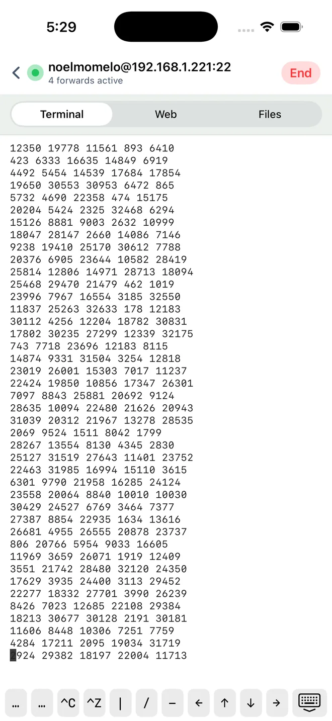 A full SSH terminal session running in EasyTunnel